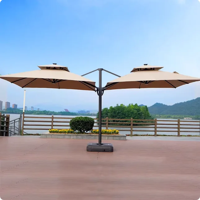 5M/6M Large Aluminum Sunshade Outdoor Parasol Duel Heads Double Tent Restaurant Cantilever Umbrella for Hotel Restaurant Patio