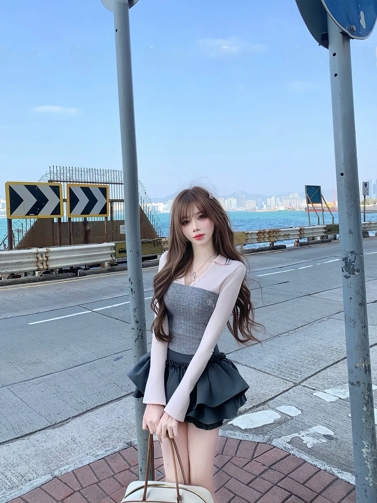 

Весенняя коллекция: Модный повседневный комплект с юбкой и длинным рукавом в розово-зеленых тонах для женщин, бренд Dkmesa