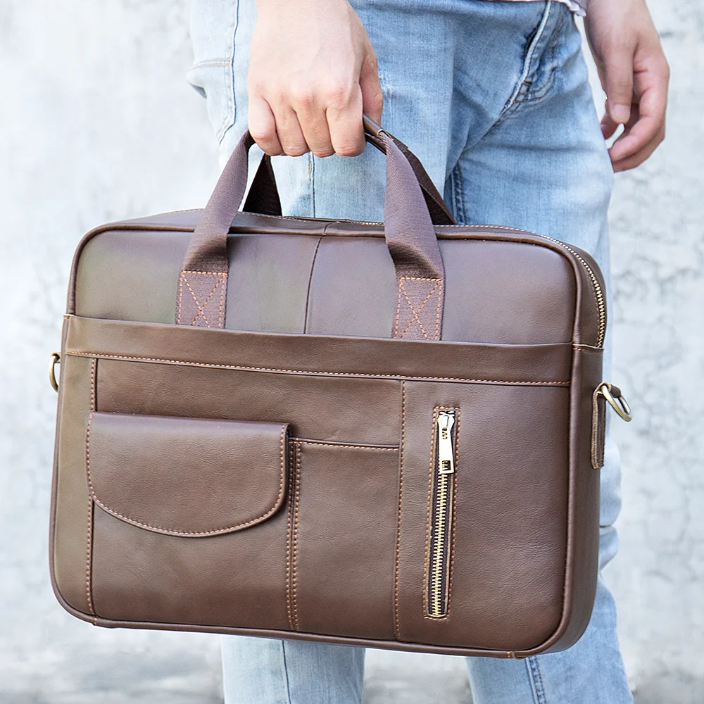 Herren Aktentaschen Echt leder 14 ''Laptop taschen Leder Herren Computer Aktentaschen Umhängetasche Business-Tasche für Dokument