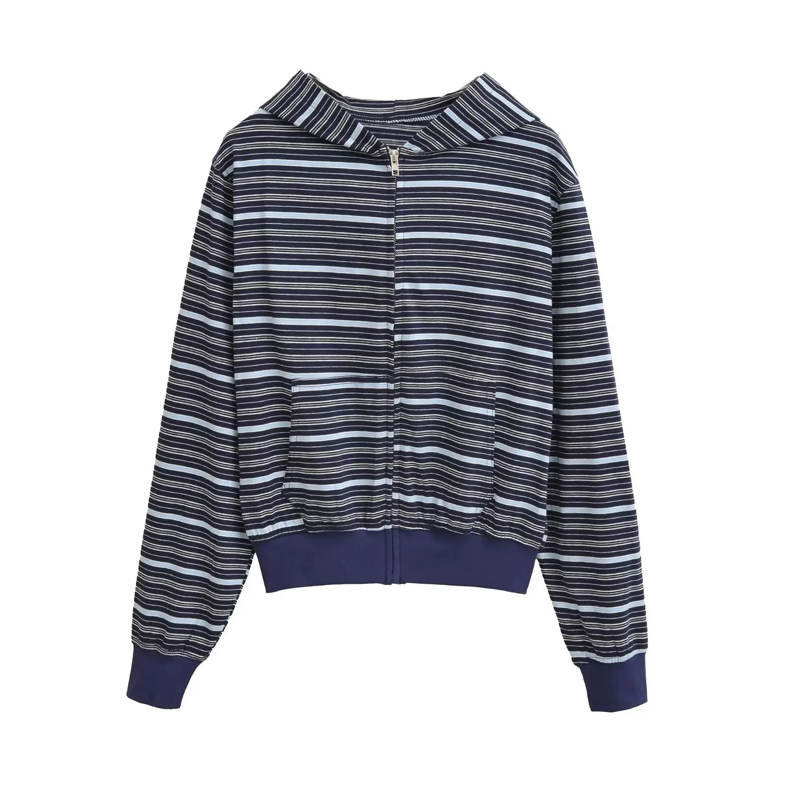 Sudadera con capucha Retro a rayas con cremallera para mujer, chaqueta informal holgada para chica perezosa, sudadera cómoda de nuevo estilo para otoño, prendas de vestir exteriores