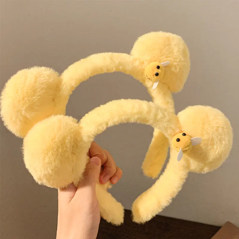 Рождественские плюшевые повязки для волос с изображением лося для женщин, милая повязка на голову с желтой пчелой, медвежьи уши, петля для волос для макияжа