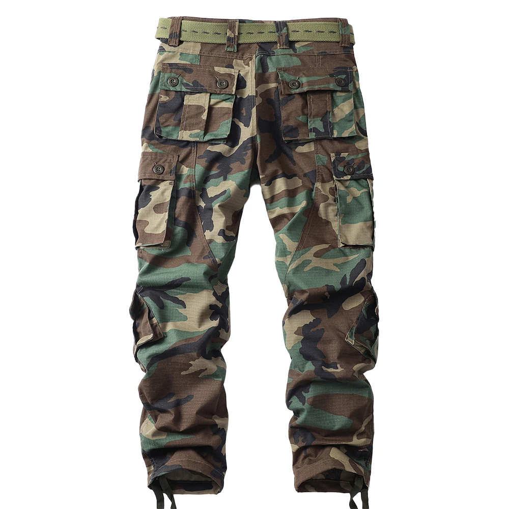 AKARMY Men's Ripstop Wild Cargo Pants, Relaxed Fit Hiking Pants, Army Camo Combat Casual Work Pants with 8 Pockets(No Belt)