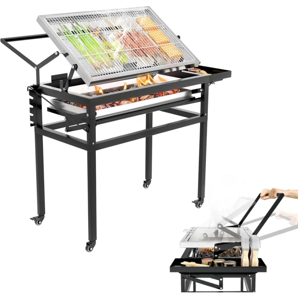 

Charcoal Flip Grill for BBQ, Black Barbecue Grills for Outdoor Camping, Portable Tabletop Charcoal Grill