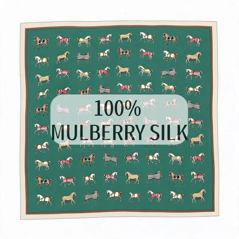 Retro Horse Pattern Silk Satin Pocket Square Anti Snag Hair Tie Bag Ornament Travel Multi Purpose Women Daily Outfit Accessory
