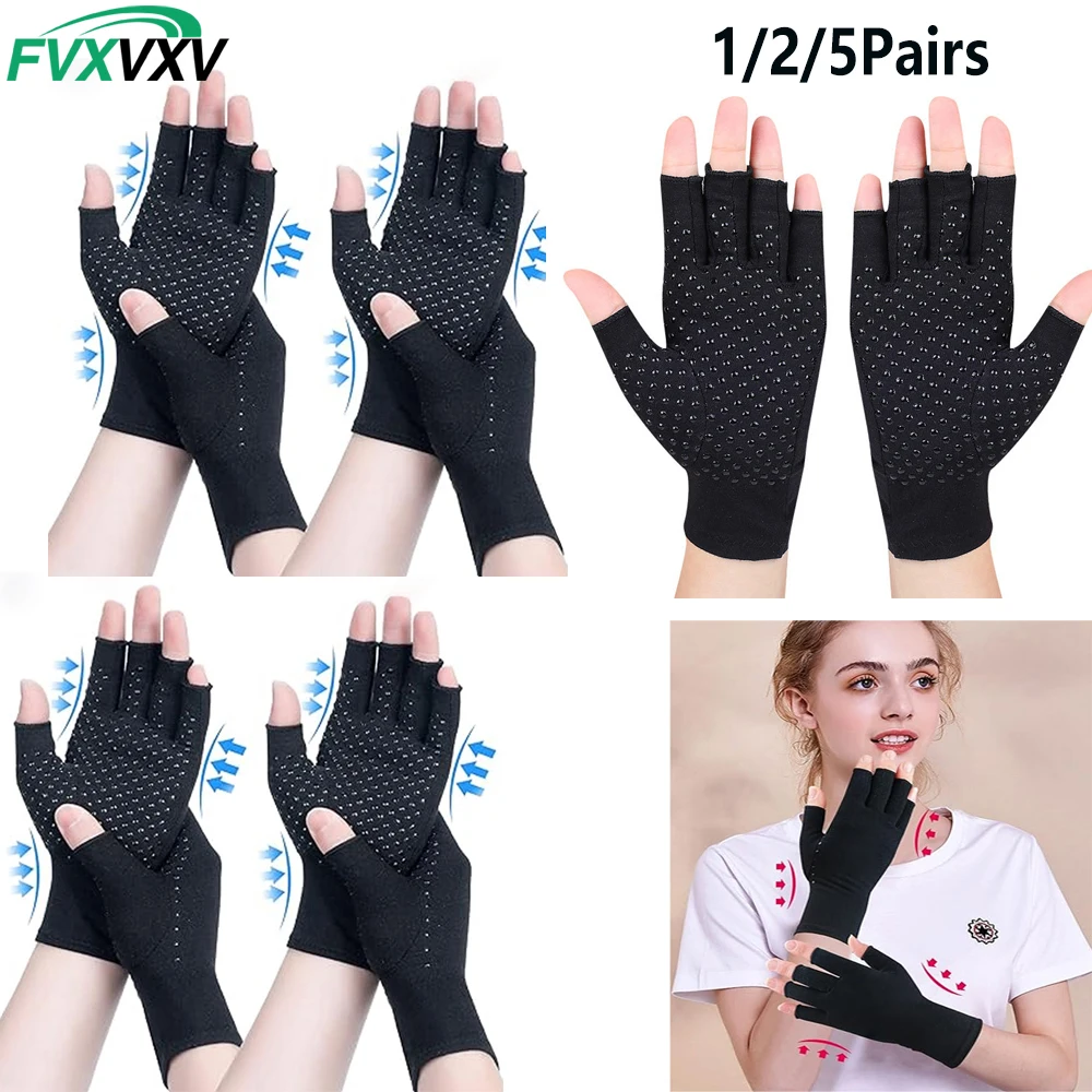 1/2/5Pairs Arthritis Gloves for Pain Relief,Compression Gloves for Arthritis,Typing,Driving,Fingerless Hand Gloves for Women Men