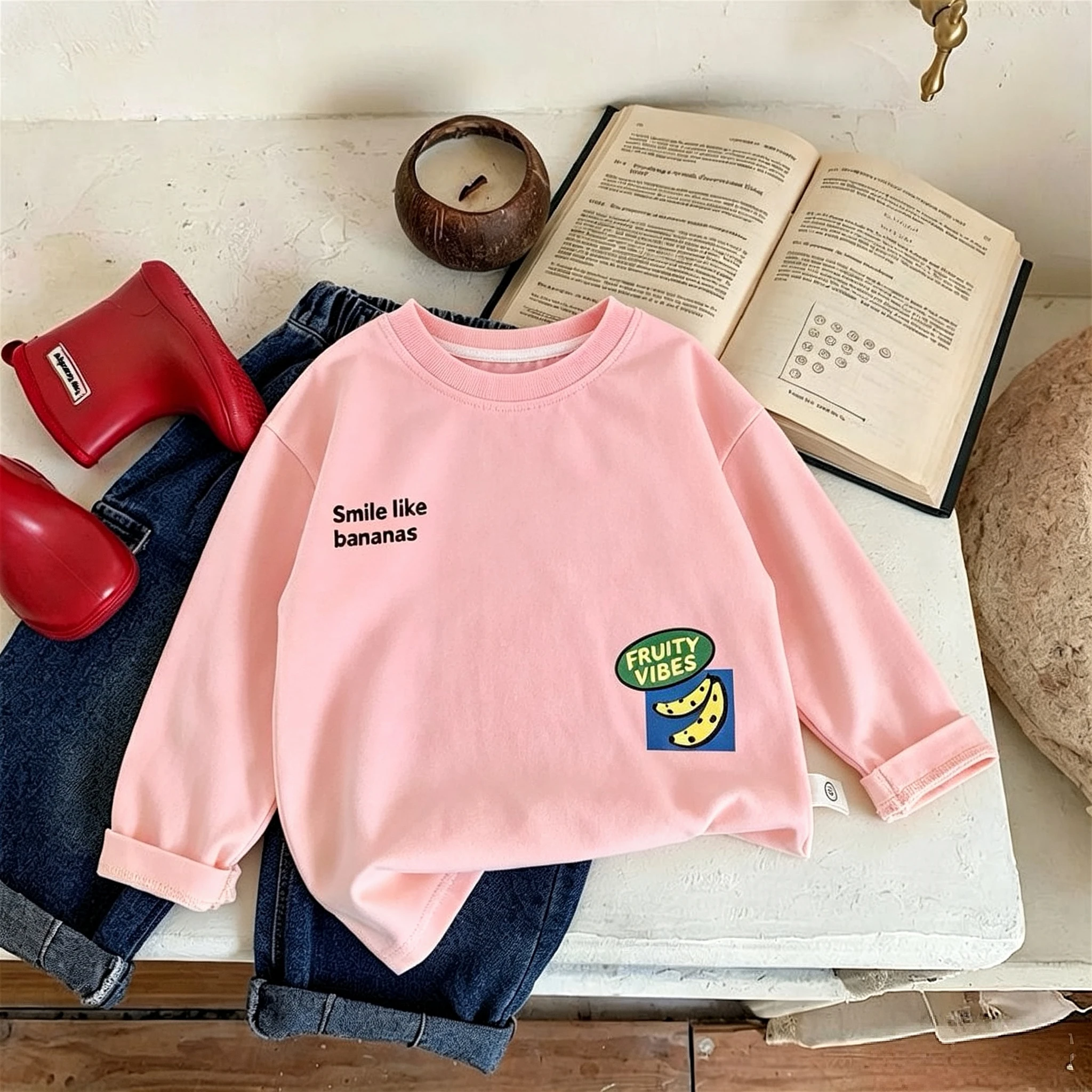 Langarm-T-Shirt für Mädchen und Jungen, Oberteile, Herbstkleidung, bedruckt, modisch, beliebt, Kinder-Unterhemd, Rundhalsbluse, Kinderbekleidung. – Detail 4