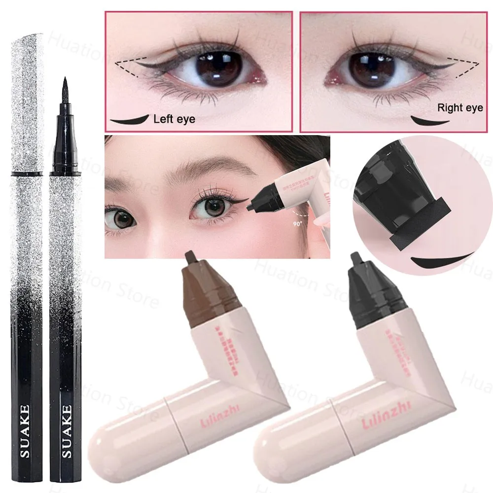 Timbro per eyeliner ruotato fai-da-te integrato nero marrone a doppia punta per eyeliner stencil per ala penna liquida a lunga durata impermeabile a prova di sbavature
