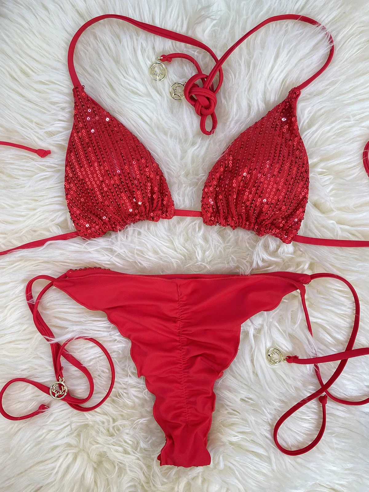 Conjunto de Bikini con lentejuelas brillantes para mujer, traje de baño de dos piezas con purpurina para vacaciones en la playa, verano 2025, trajes de baño Scrunch Bum