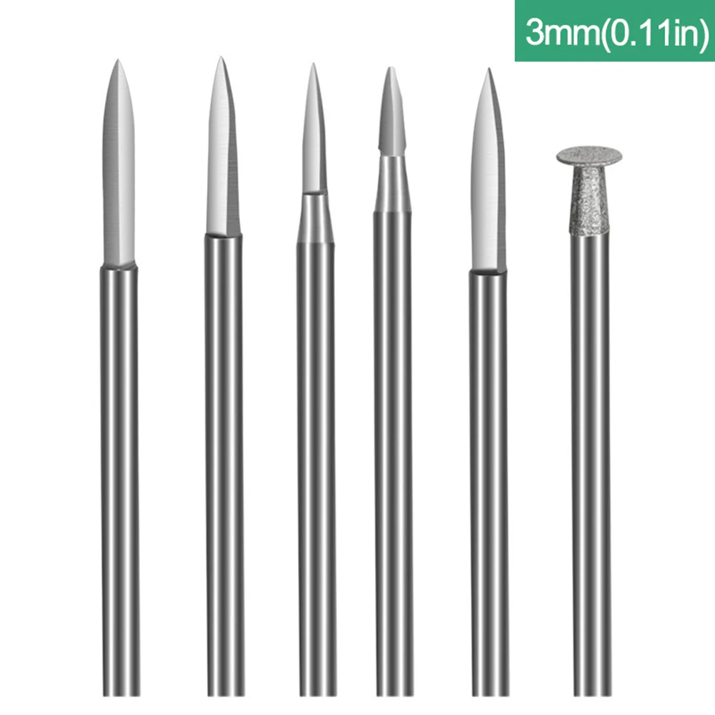 6Pcs Wood Carving Drill Bits For Rotary Tool Engraving Crafts Grinding Tool 3/2.35mm Shank For Drawing Lines Nuclear Carving