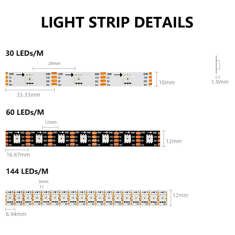 Pasek światło RGB z podwójnym sygnałem SK9822 5V 30 60 144 diod LED/M niezależny adresowalny LED magiczny kolor piksela elastyczna lampa taśma