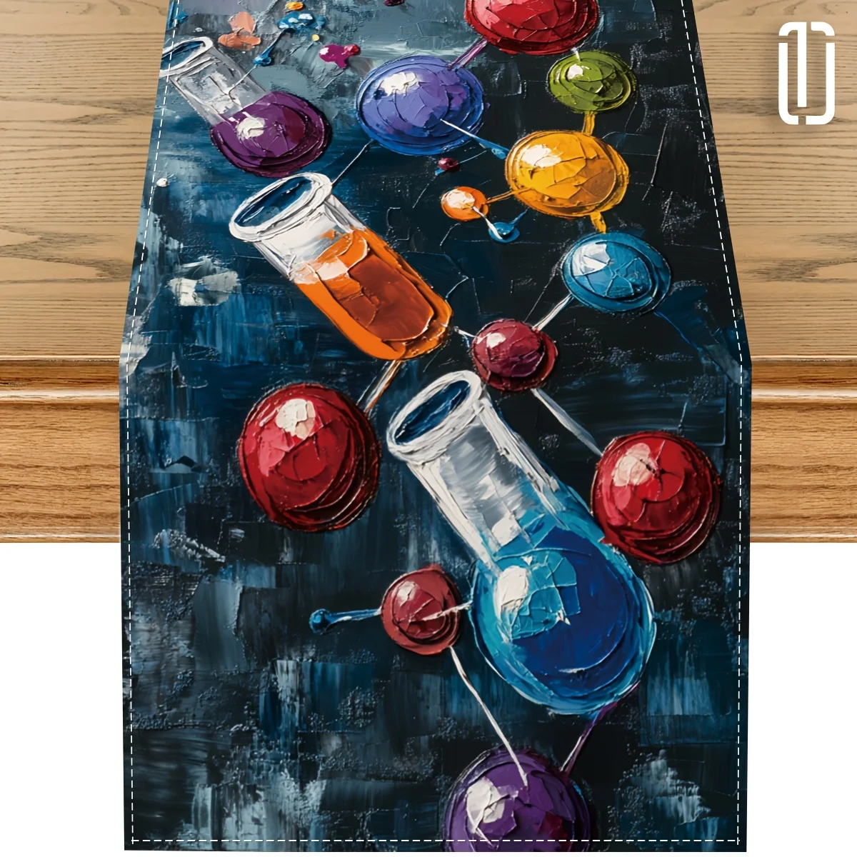 1 Piece of Test Tube and Laboratory Bottle, Dark Background Table Runner, Suitable for Farmhouse, Indoor, Kitchen, Celebrations, Table Decoration, Restaurant, and Banquet Decoration Supplies