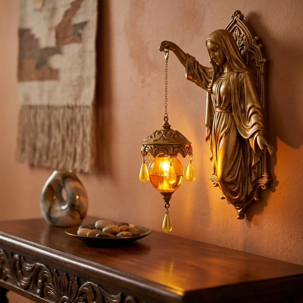 Vintage Religious Figure Led Wall Lamp Church Style Resin Jesus Mary Wall Sconce Fade Resistant Soft Light Christ Themed Lamp