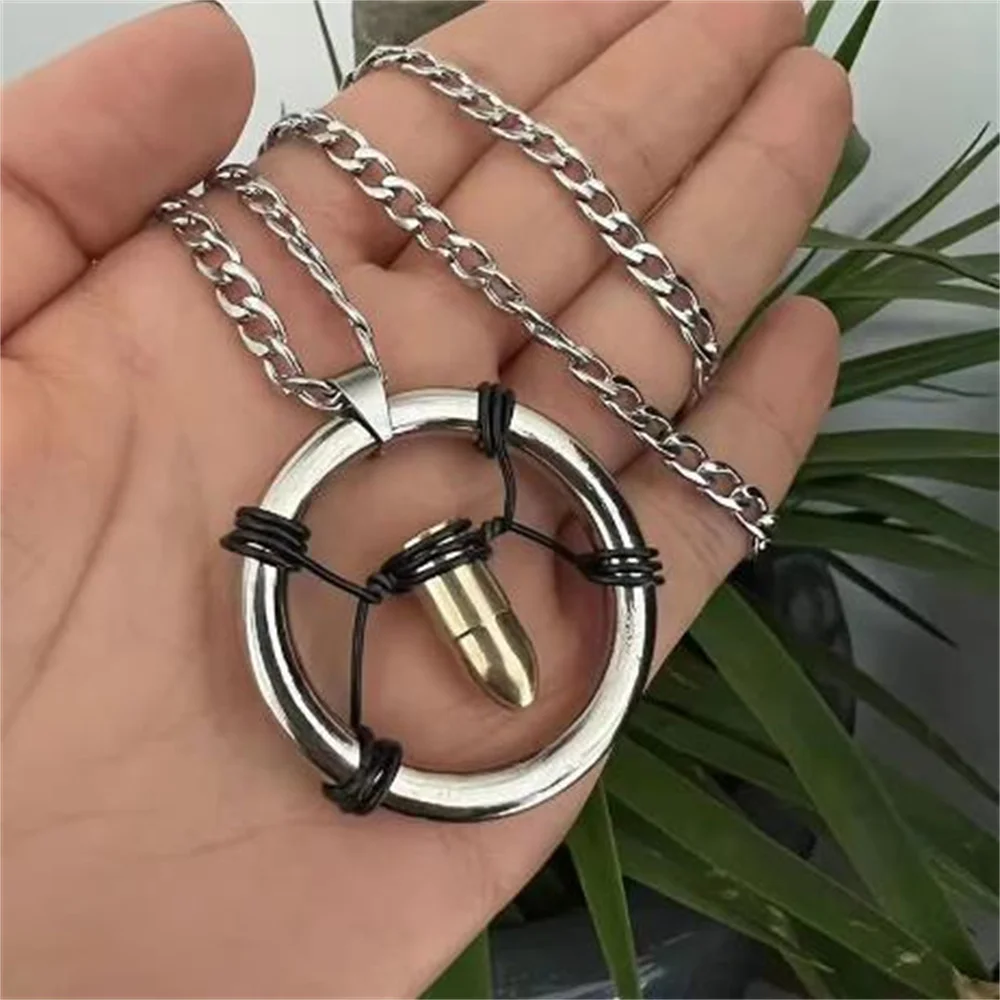 2024 New Cyberpunk Bullet Pendant Necklace Niche Personality Trend Unisex Necklace Jewelry Wholesale