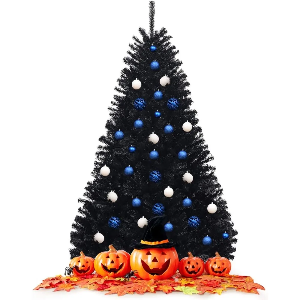 شجرة عيد الميلاد السوداء الاصطناعية غير المضاءة بطول 6 أقدام مع 1036 أطراف فرعية، وحامل معدني، مثالية لديكور الهالوين والعطلات الداخلية #2
