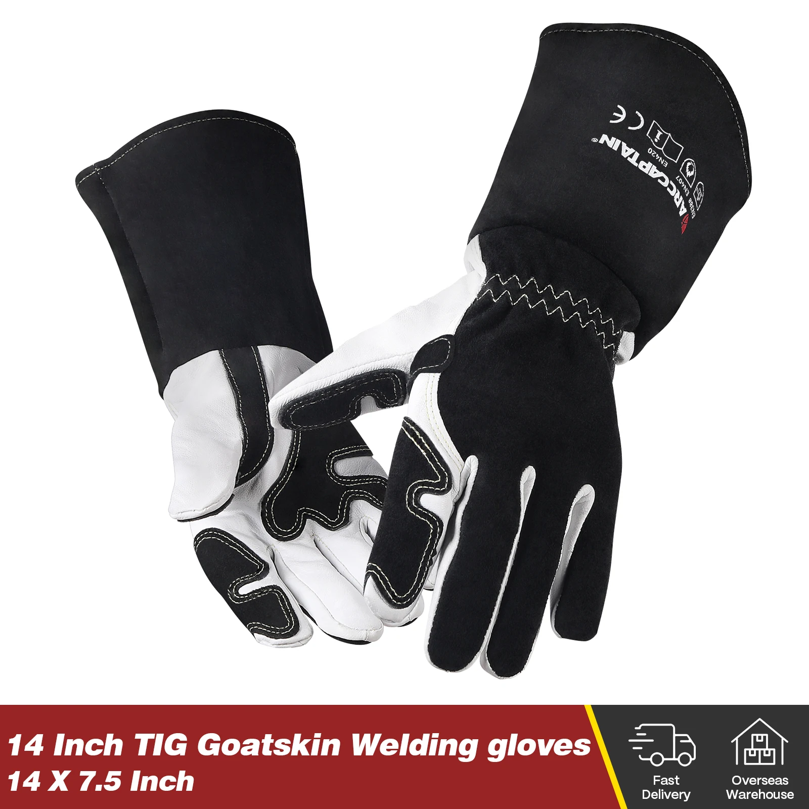 Gant de soudage ARCCAPTAIN 14 pouces cuir de grain de peau de chèvre de qualité supérieure, densité, confort résistant à la perforation à la chaleur pour le barbecue de soudage à domicile