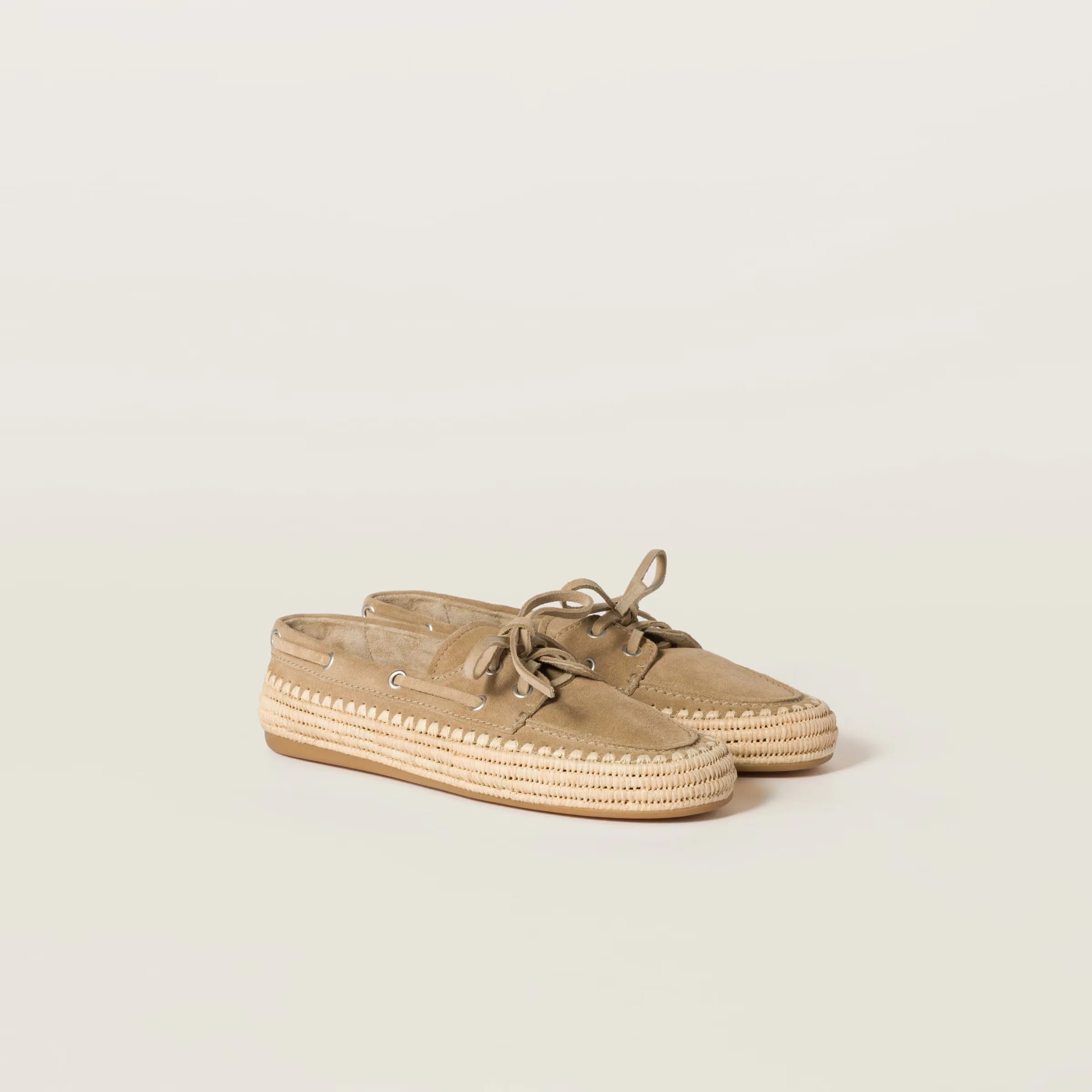 

Women's Shoes Suede And Raffia Boat Shoes Ecru