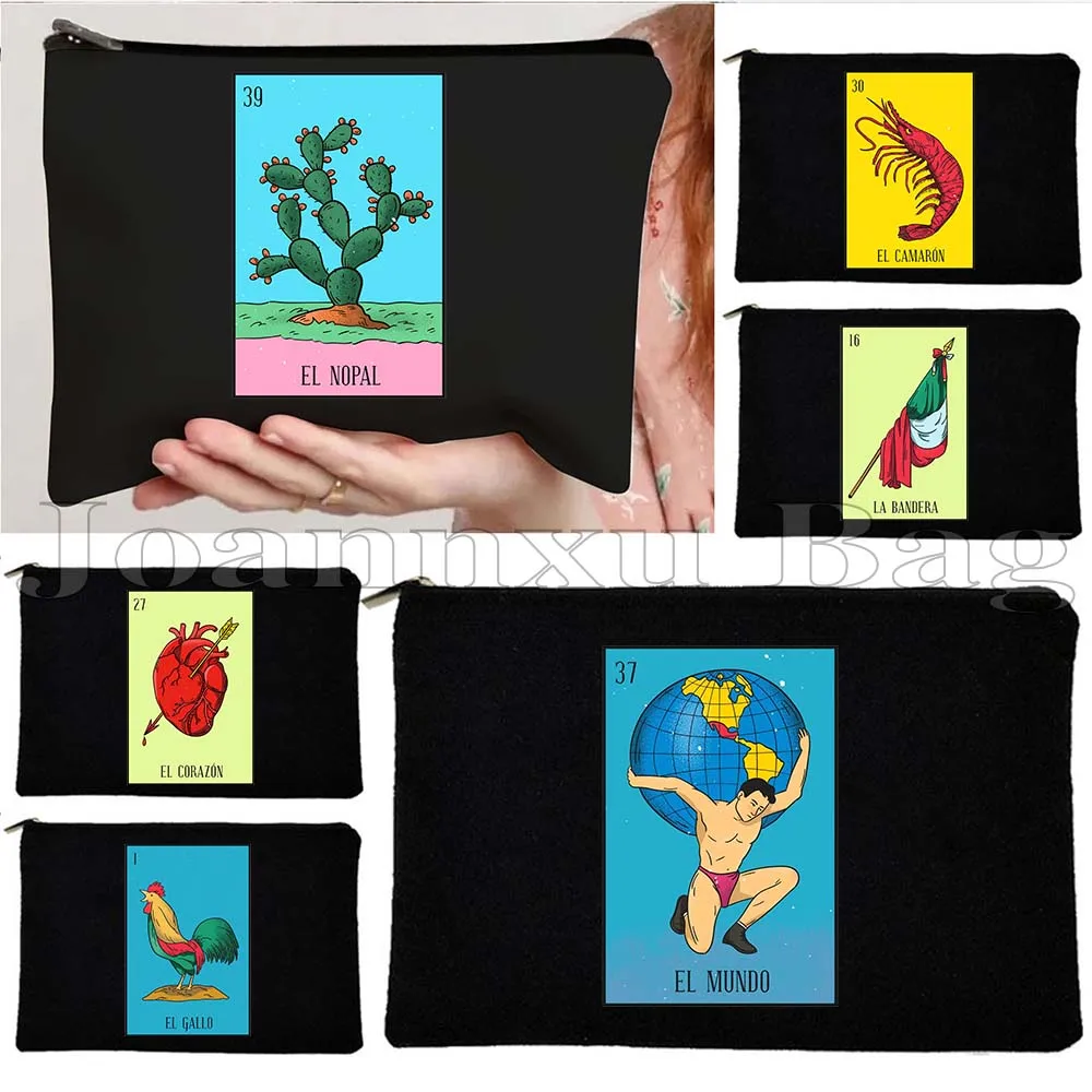 El Catrin Tarot Nopal ESTRELLA SIRENA Luna ROSA LA BANDERA Loteria mexicana Bingo tarjeta arte maquillaje cosmético bolsa de aseo bolsa