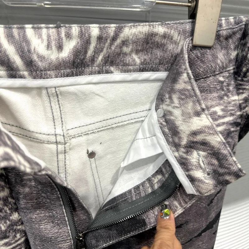 WTHT moda mujer diseño de impresión Irregular pantalones casuales 2025 otoño moda Pantalones rectos de cintura alta Mujer 1LS2526