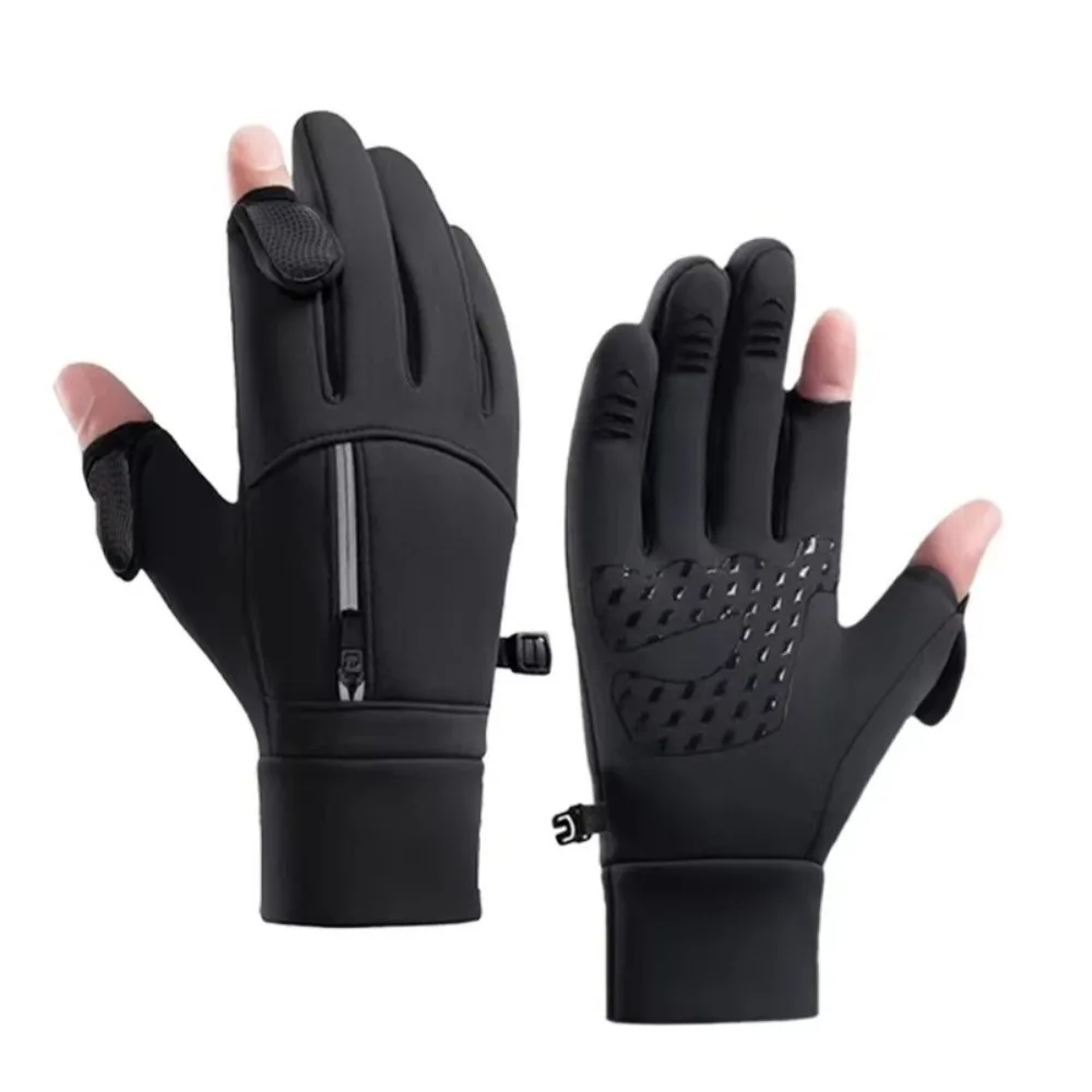 Zipper Pocket Winter Warm Gloves Unisex Storage Design Outdoor Sports Gloves Touch Screen Compatible Warm Lining