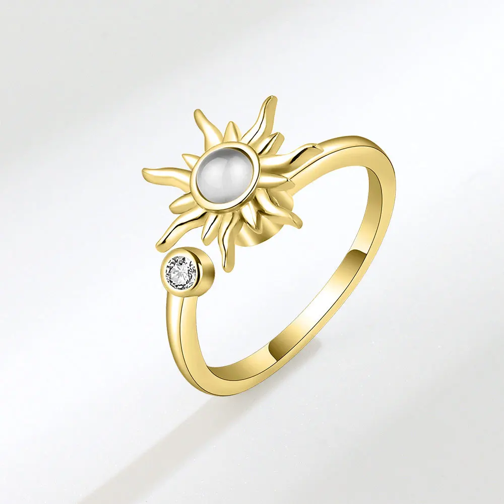 Anti Stress Anxiety Fidget Rings for Women 925 Silver Spinner Sunflower Sun Star Ring Trendy Jewelry Gift Abertura Adjustable