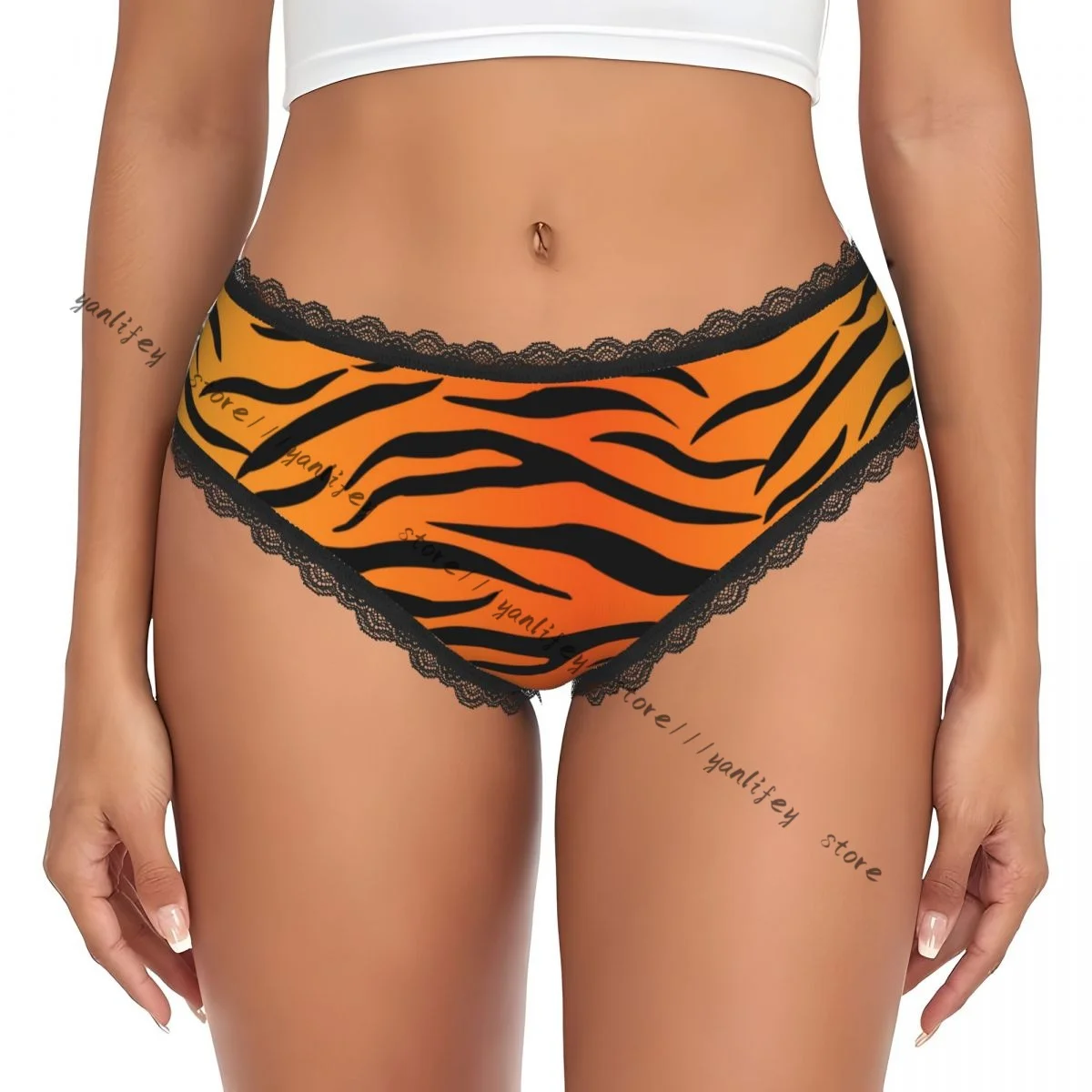 Women Lace Triangle Underwear Tiger Skin Pattern Daily Panties
