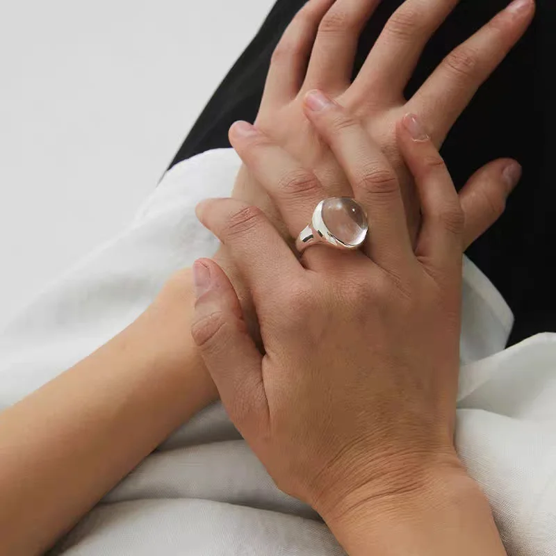 Fashionable Classic Cold Style Metal Inlaid Glass Bead Ring Simple Vintage All-match S925 Silver Needle Earrings for Women Gift
