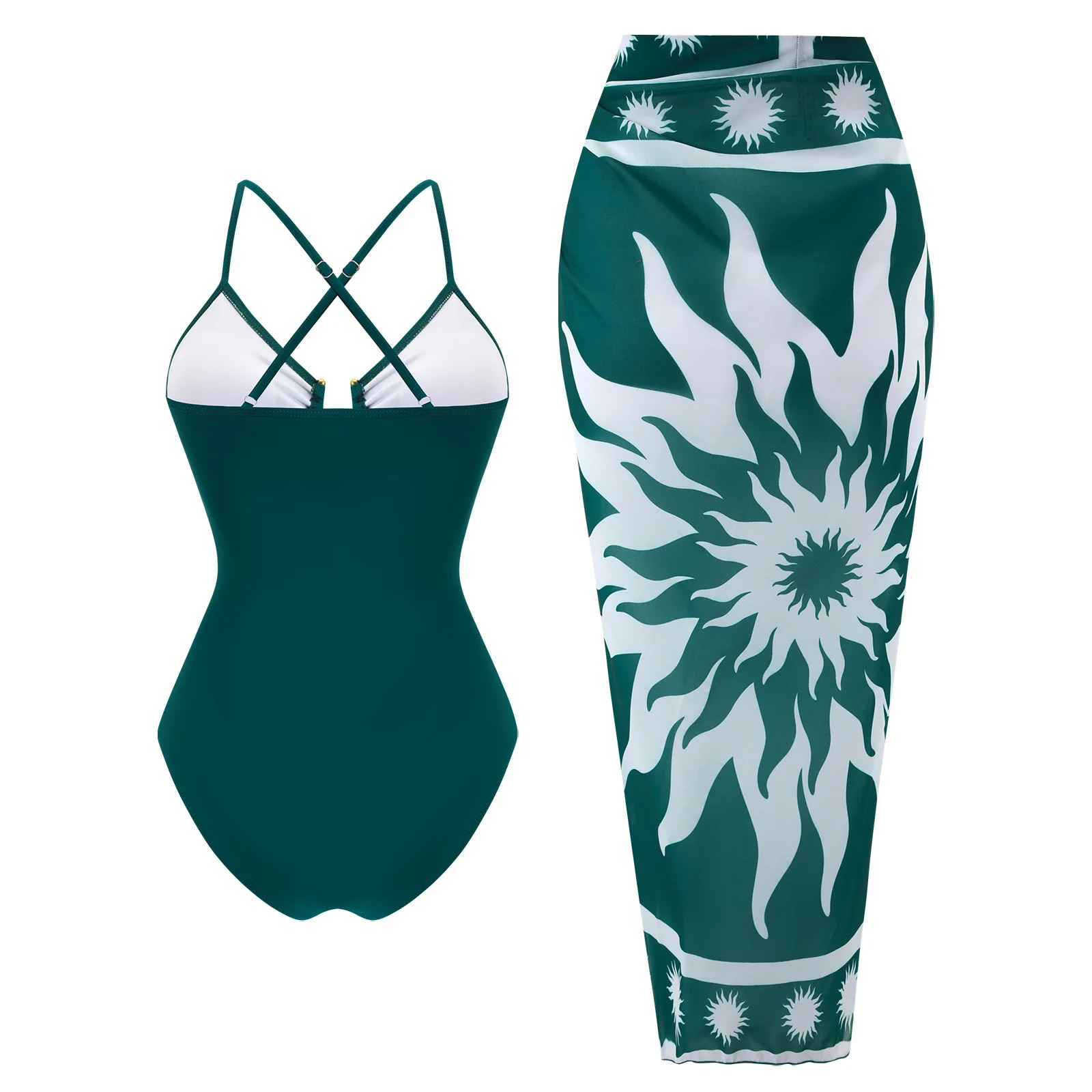 Conservative Print Bikini One-Piece Swimsuit with Skirt Two-Piece Set Beach Style New Arrival