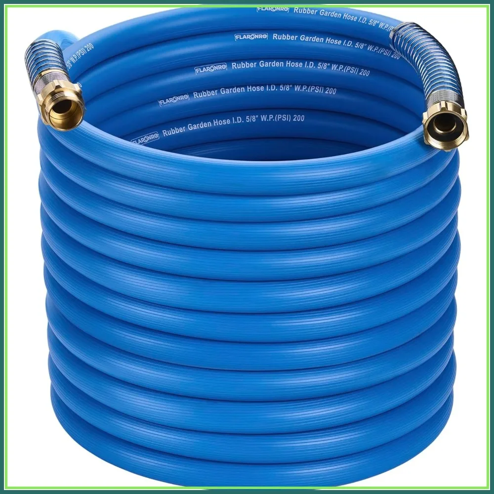 

5/8" x 90ft Heavy Duty Rubber Garden Hose, High Flow Brass Fittings, Kink Resistant