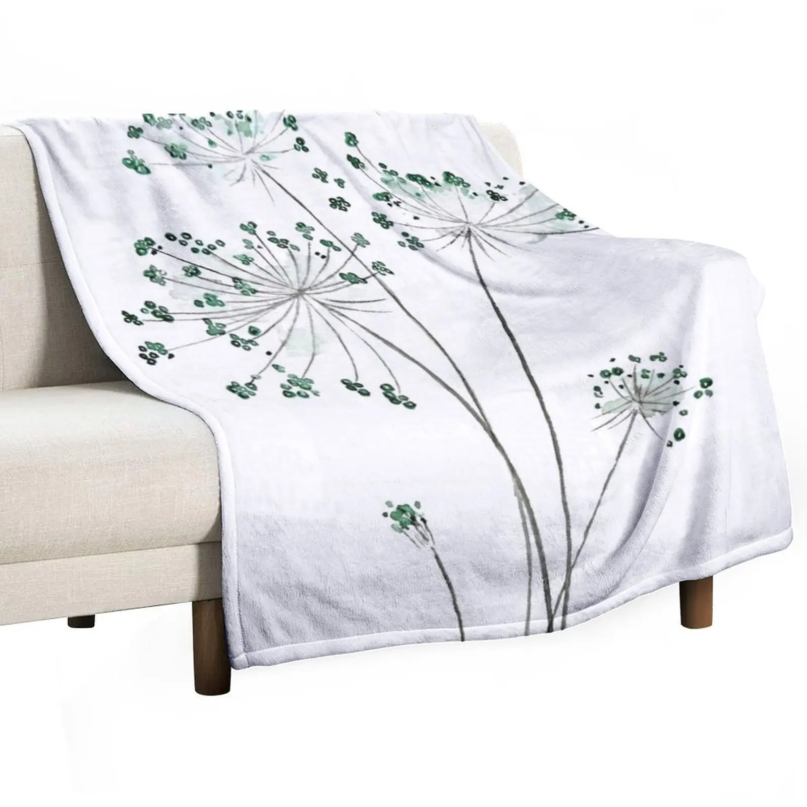 abstract green Queen Ann lace watercolor Throw Blanket Warm Decorative Beds Beautifuls Blankets