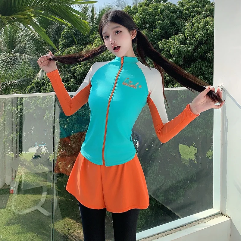 

3pcs/set Swimsuit Women’s Long Sleeve Rash Guards UV Sun Protection Shirt Boyshort Leggings for Swimming Hiking Outdoor Workout
