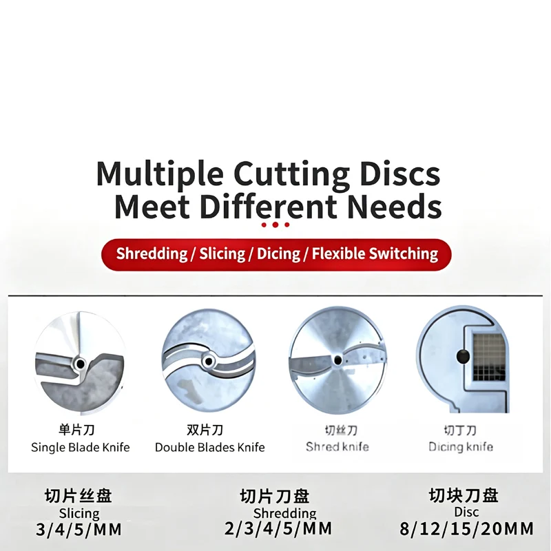 Picture 4: Double Head Multi Function Commercial Vegetable Cutting Tool High Power Slice Shred Dice Segment Machine Vegetable Cutter Machin