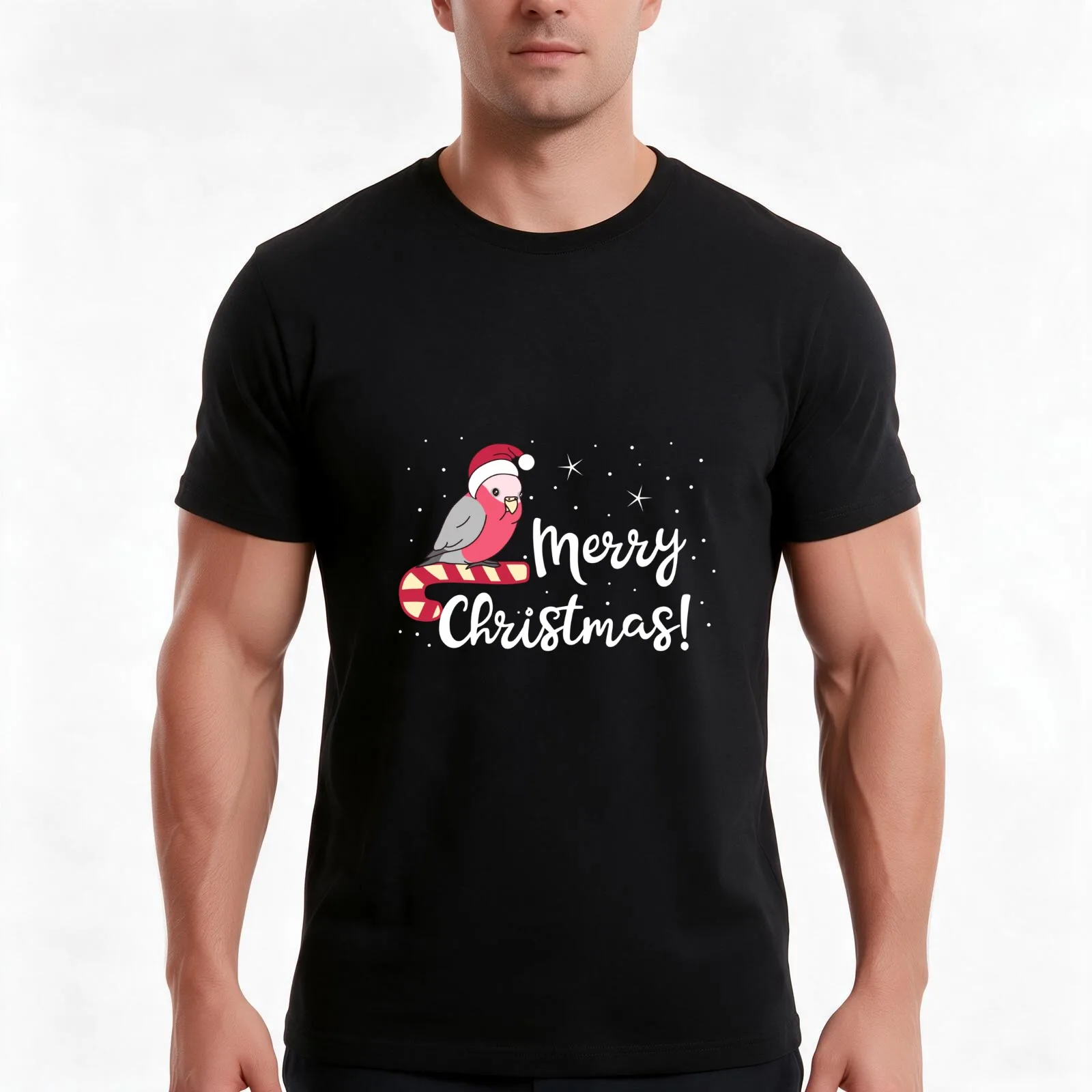 Chubby Galah Cockatoo Merry Christmas Kawaii Parrot T-Shirt, Summer Casual Cotton Tee, Oversized Streetwear Tops, 100% Cotton