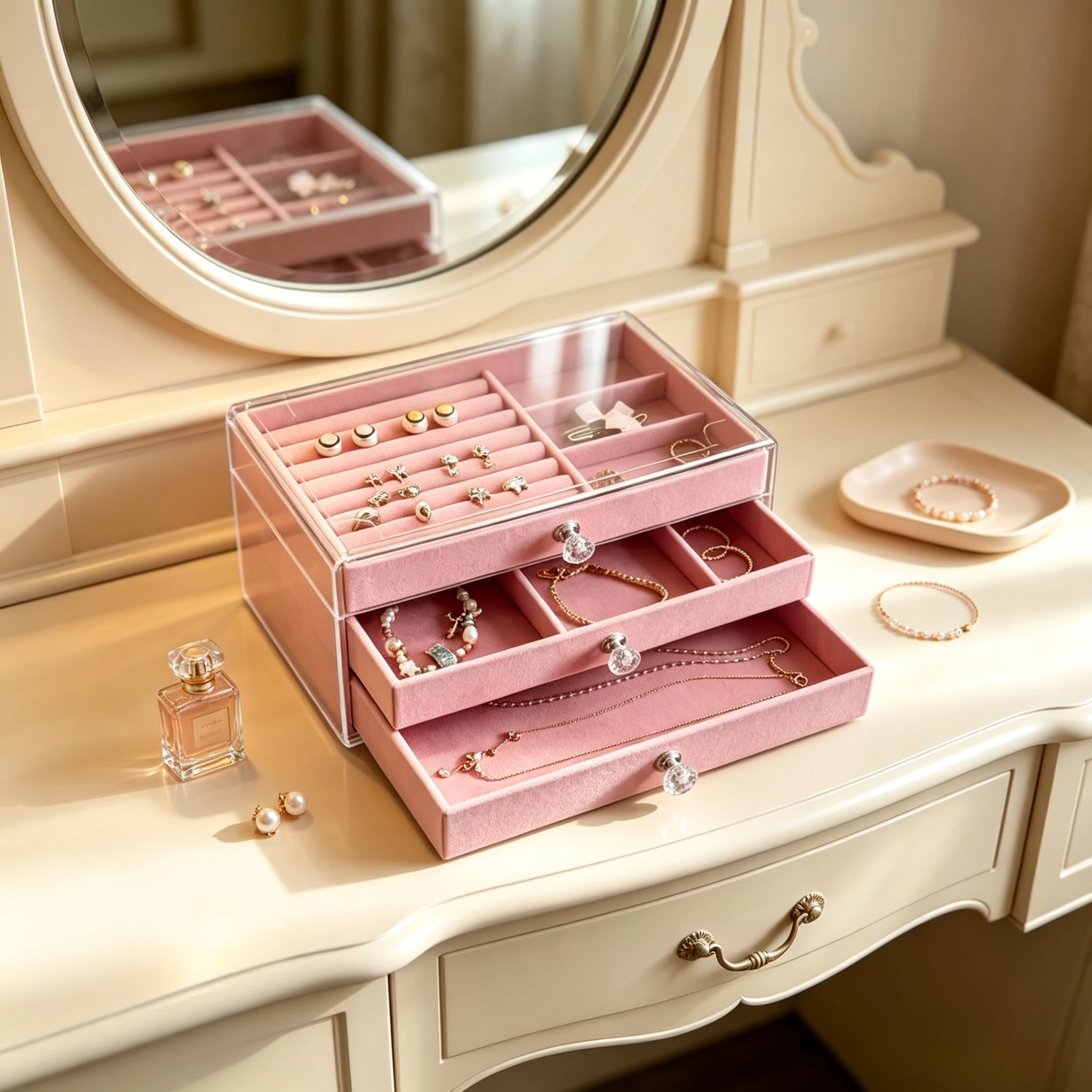 New Bestseller 3 Drawer Desktop Jewelry Storage Box Large Capacity Anti-oxidation Exquisite Ring Bracelet Organizer
