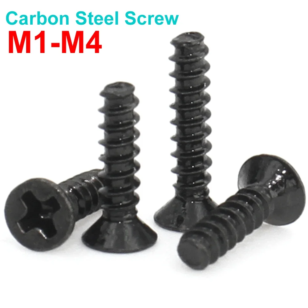 50-200pcs Recessed Countersunk Self-tapping Screws M1 M1.2 M1.4 M1.6 M2 M2.3 M2.6 M3 M4 Black Carbon Steel Mini Screw