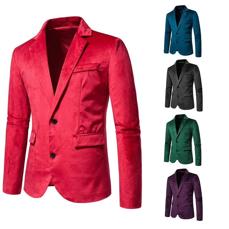 

2023 Men's New Fashion European and American V-neck Velvet Two Button Coat Suit Wedding Dress