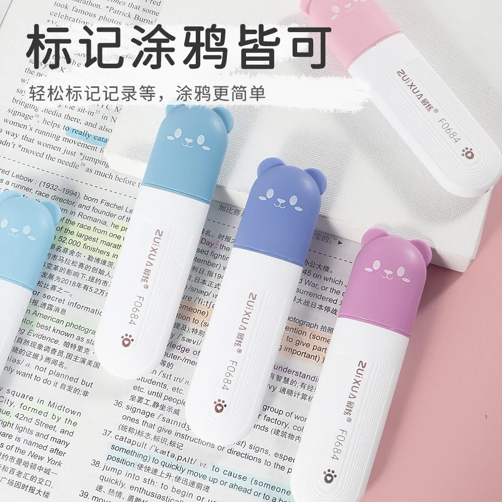 3 ألوان فسفورية Kawaii الدب عالية ملونة للاجتماعات ملاحظة أقلام تحديد الفلورسنت مكتب الفن القرطاسية اللوازم المدرسية.