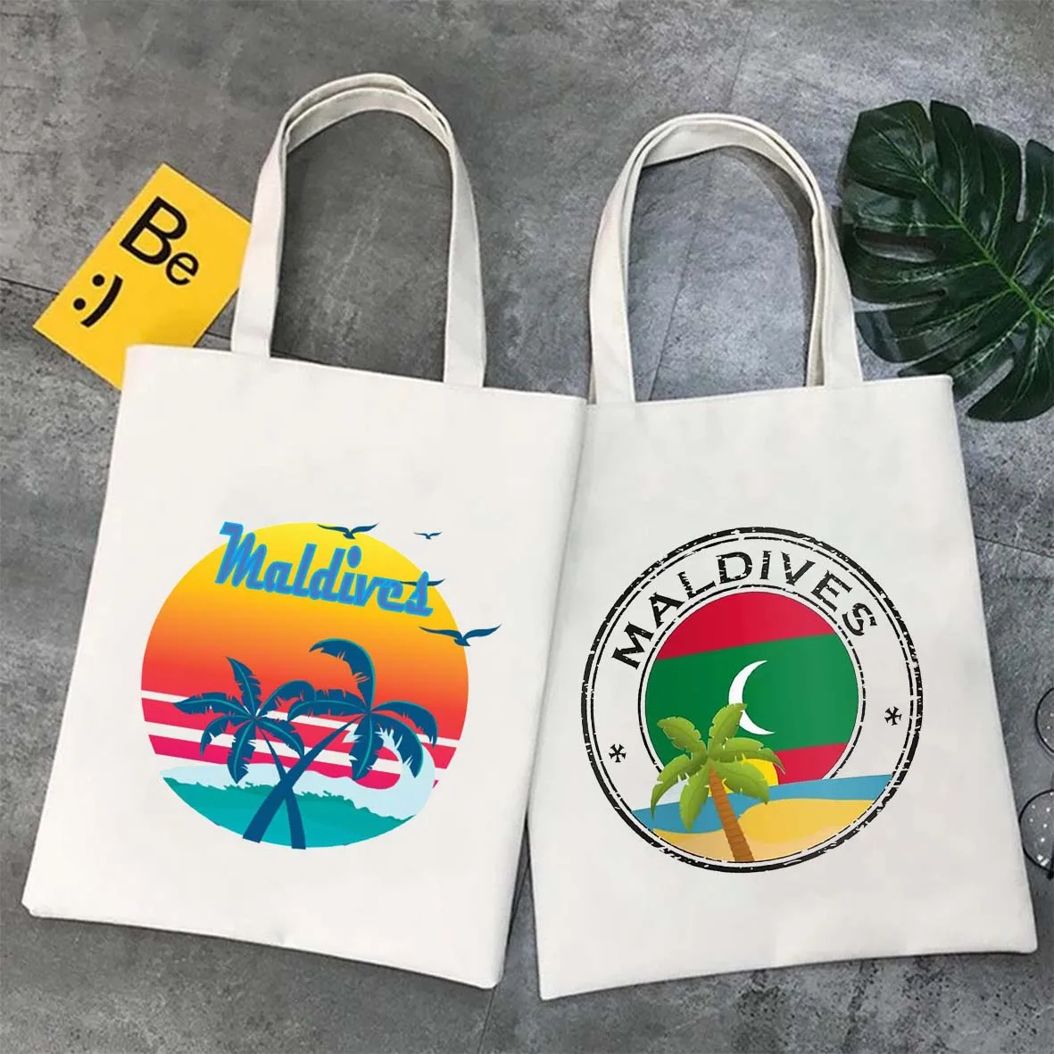 Vintage Summer Beach Holiday Maldives Maldivian Flag Love Heart Shoulder Canvas Totes Bag Shopping Summer Beach Shopper Handbags