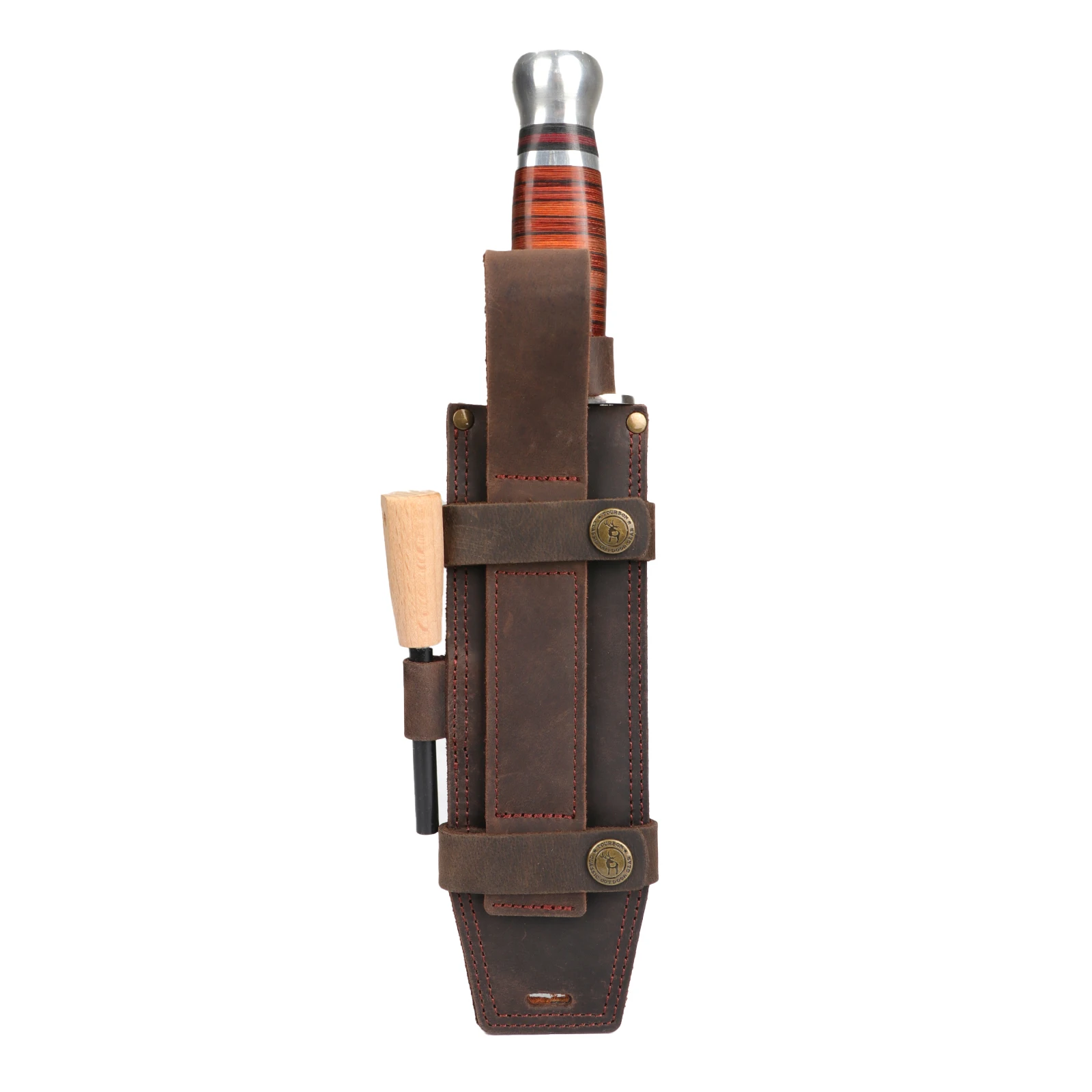Tourbon Camping-Ledermesserhülle Jagd-Mehrzweck-Festklingentasche mit Feuerstarter-Schlitz für Gürtel (ohne Messer) – Detail 17