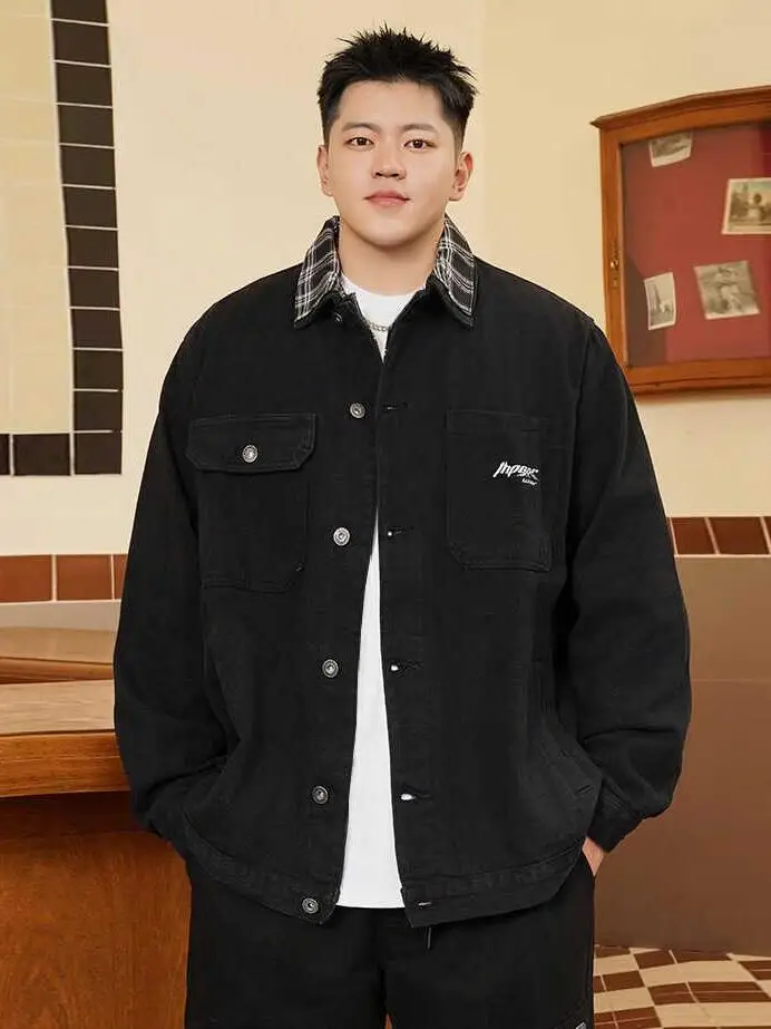 

Trendy plus Size Men's Casual Loose Denim Jaet Outerwear Autumn New Sle Comfortable Fit Antibacterial Polyester Fabric