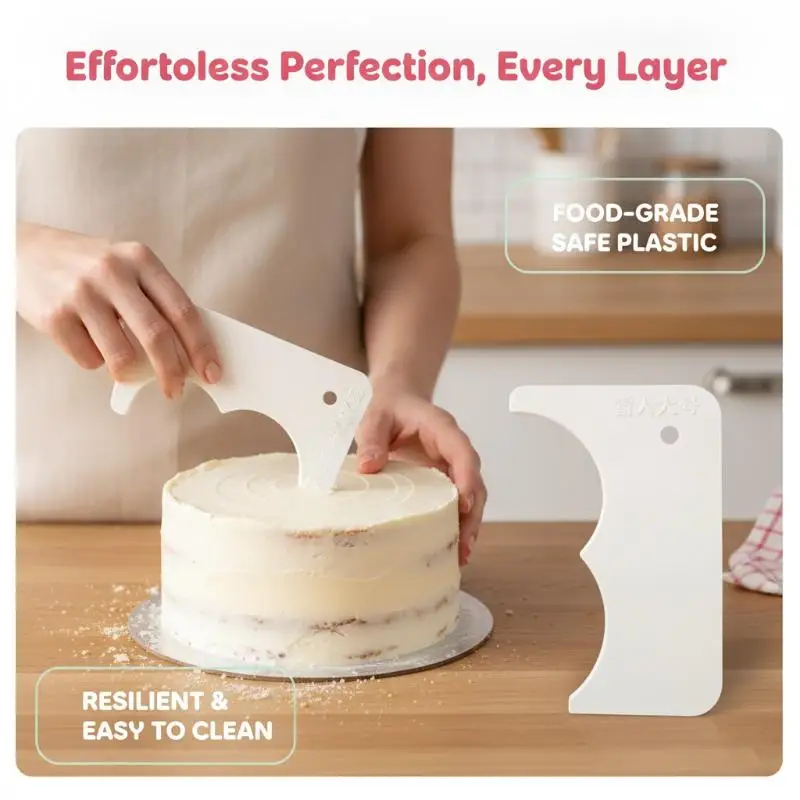 Adjustable Cake Decorating Scraper Smoother Non-slip Fondant Cream Leveling Spatula Tool for Home Baking DIY Use