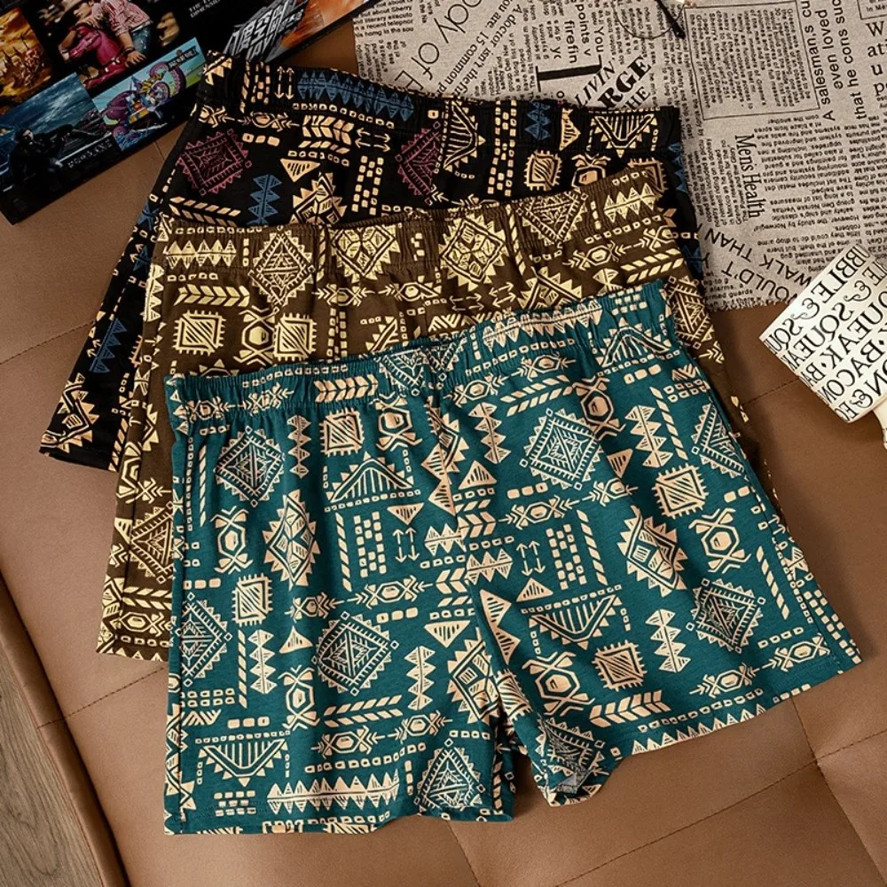 

Breathable Plus Size Men's Boxer Briefs Mid Waist Seamless Underwear for Man Ethnic Printed Short Printed Panties Teens Boys
