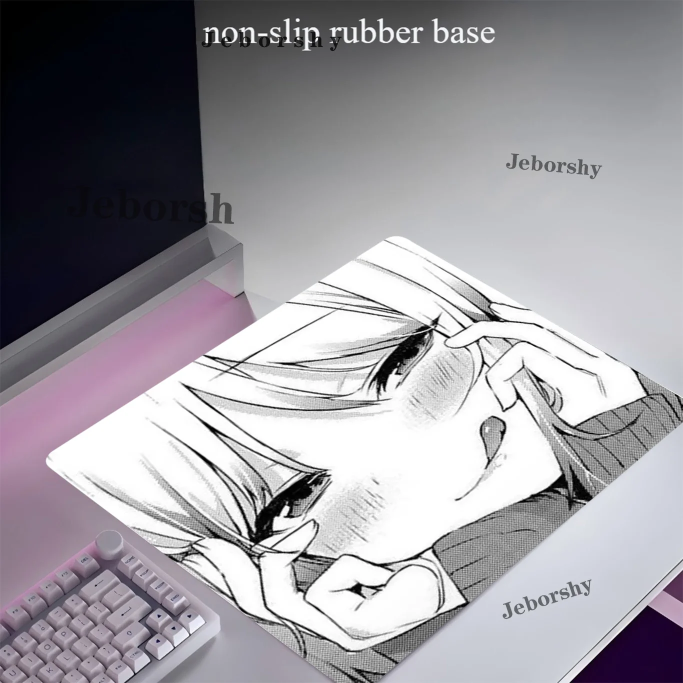 Various Ahegao Pink Anime Girl Gaming Mouse Pad, Non-Slip Office Desk Mat, Heart Eyes Drool Design, Water-Resistant Keyboard Pad
