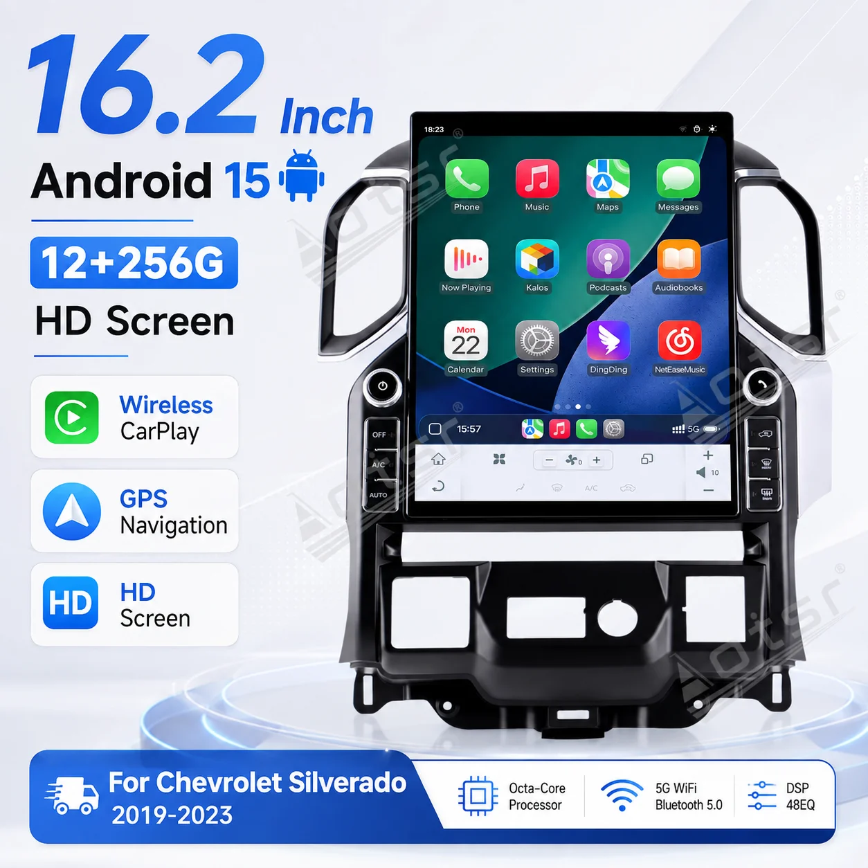 12+256G 16.2 inch HD Screen Android 15 For Chevrolet Silverado 2019-2023 GPS Navigation Wireless Carplay Radio Player Head Unit