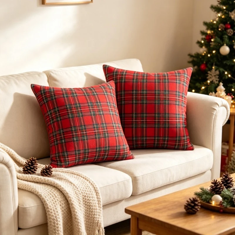 Christmas Plaid Throw Pillow Covers, Classic Scottish Buffalo Plaid Cushion Case,  for Living Room, Couch, Bedroom Decoration