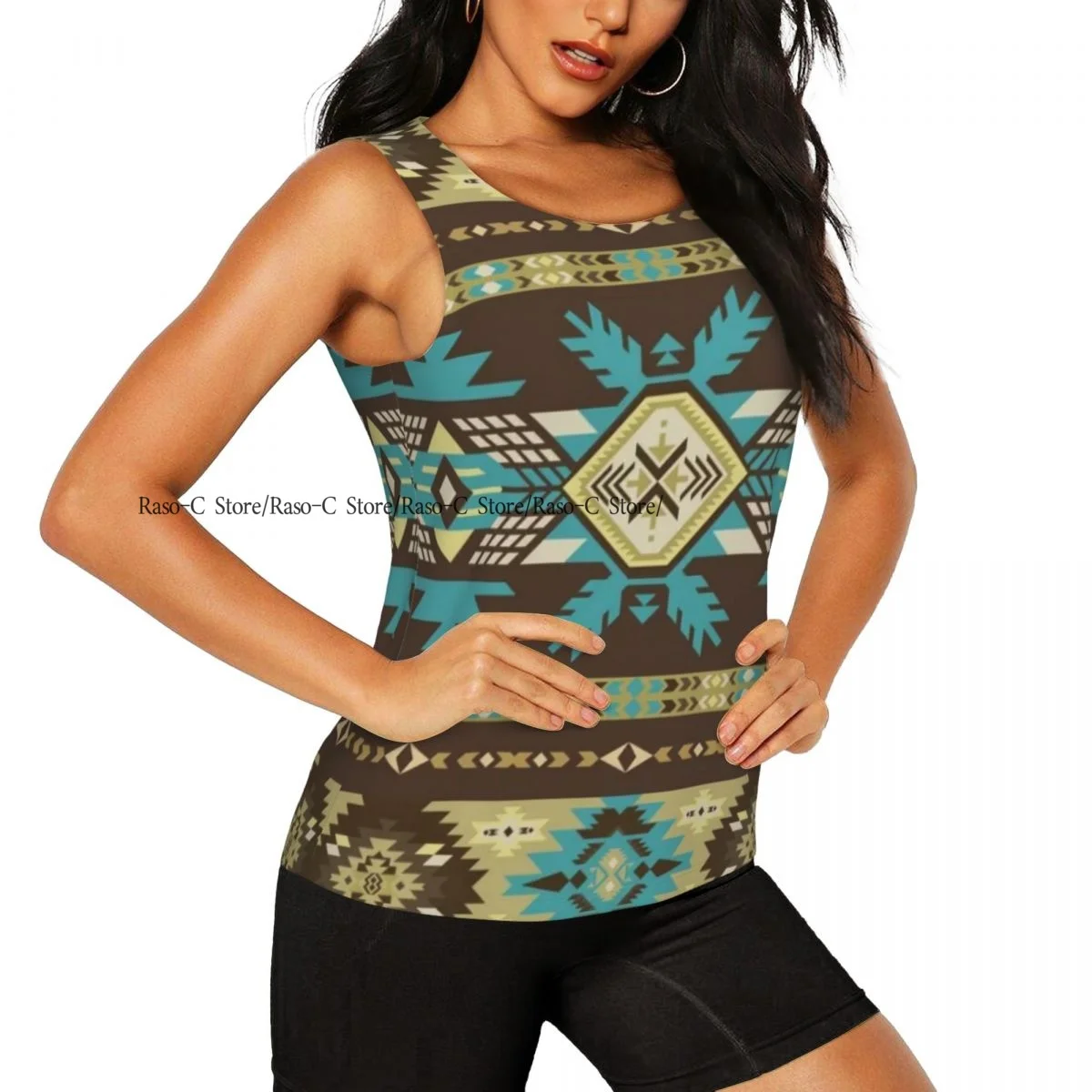 Women Casual Sport Yoga Vest Native Southwestern Navajo Pattern Quick Dry Running T-shirt Training Workout Gym Sleeveles