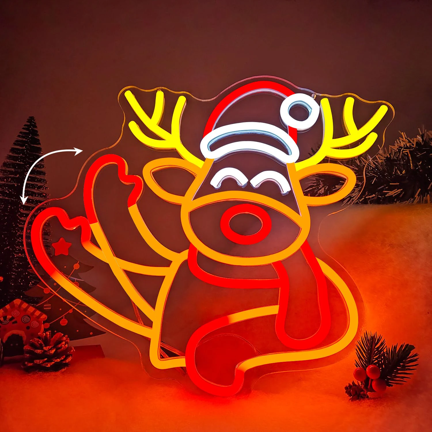 壁飾り用ウェーブエルクネオンサイン、点滅デザイン、調光可能なアニメーショントナカイライトアップサイン、窓、ホームパーティーの装飾、ギフト