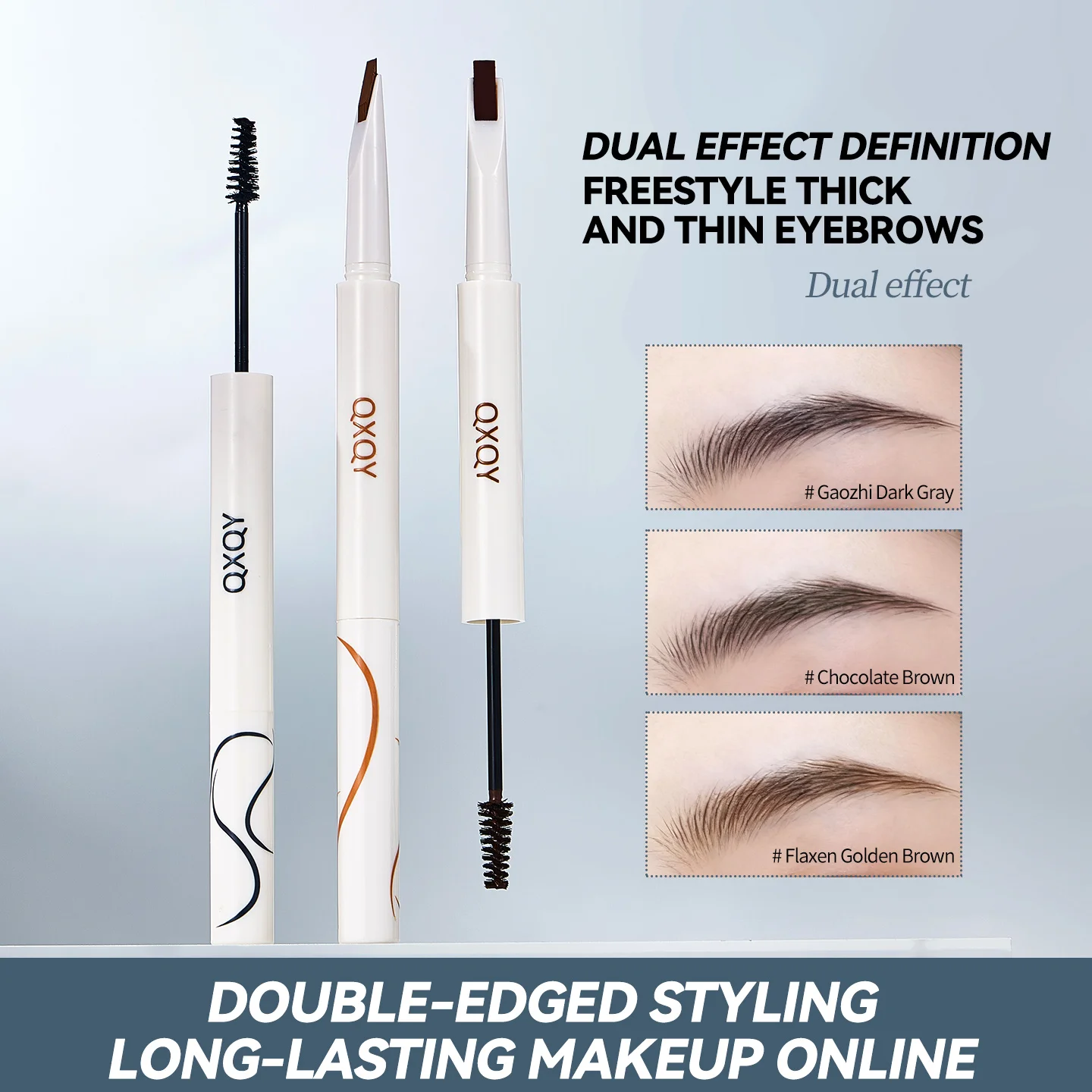 قلم حواجب مزدوج الأطراف من QXQY + صبغة حواجب لقفل الألوان الطبيعية وتشكيل طويل الأمد. قلم حواجب مزدوج الأطراف أ #4