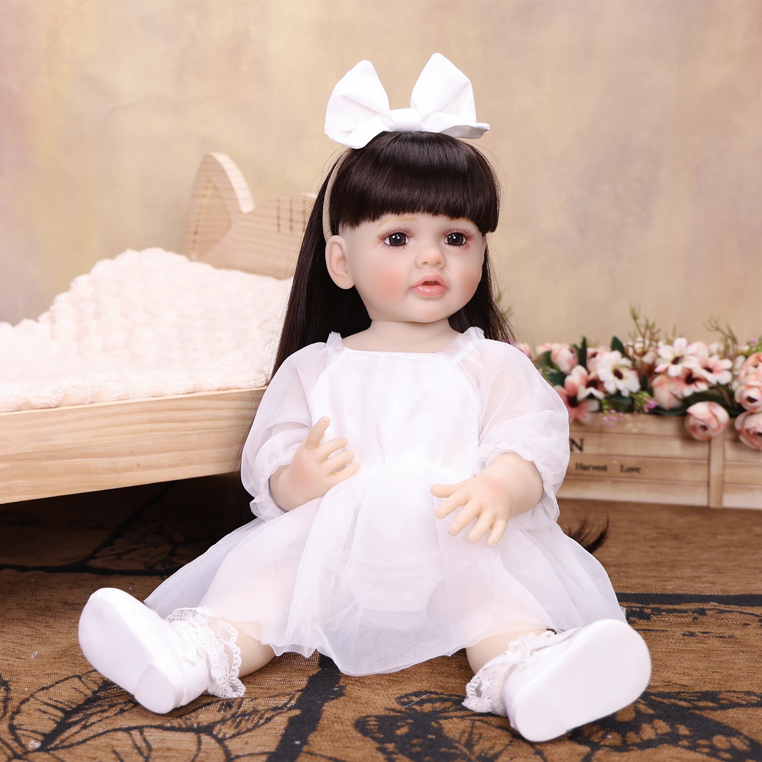 KEIUMI 22 Inch Handmade Painting Realistic Skin Full Body Viny Reborn Smiling Baby Collectible Art Doll Christmas Gift