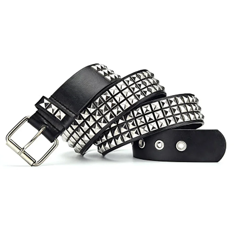 New rivet belt metal square bead belt men's and women's pyramid belt European and American punk hardware jeans belt