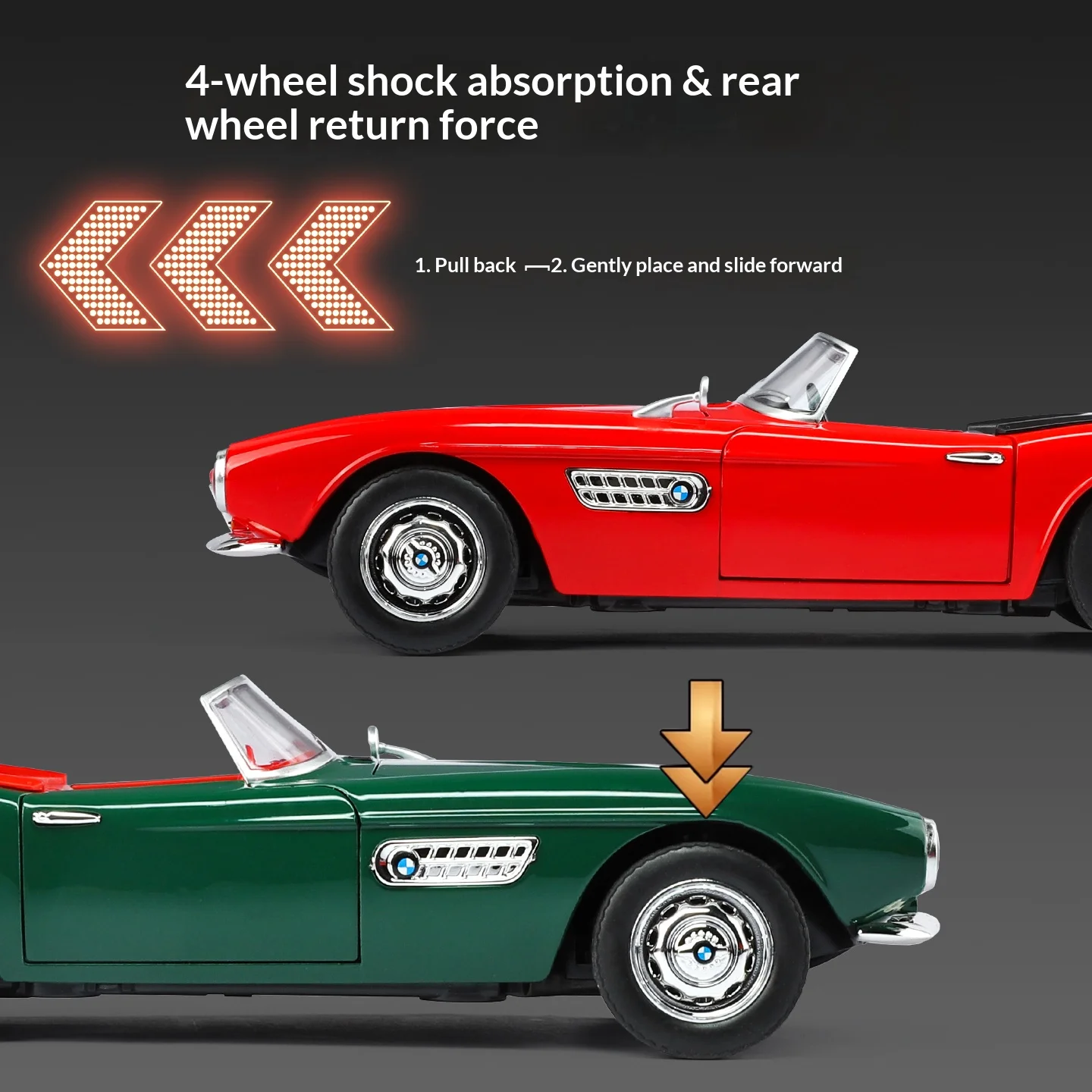 Metal Die-casting BMW 507 Convertible Sports Car Model Simulation Sound and Light Retro Classic Car Toy Holiday Gift for Boys